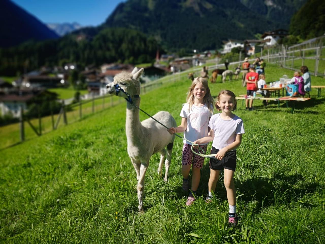 2 Mädchen mit Alpaka